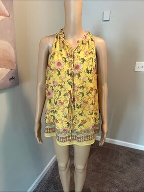 Max Edition Yellow Floral Tie-Front Halter Camisole